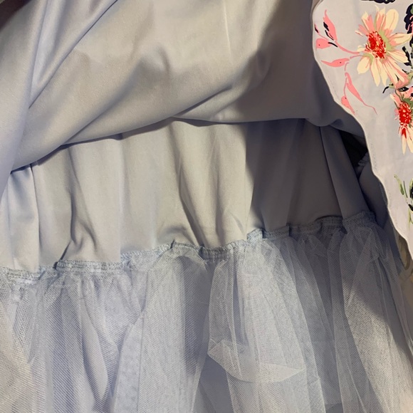 Trixxi Blue Floral Dress blue v neck with tulle women’s size 3 y2k delicate - Picture 8 of 10